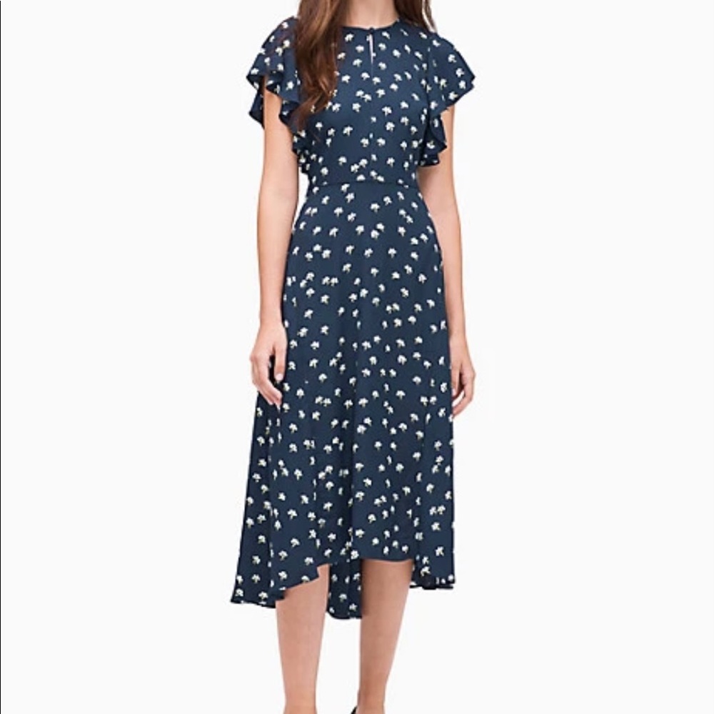 Ditsy Begonia Flutter-Sleeve Dress